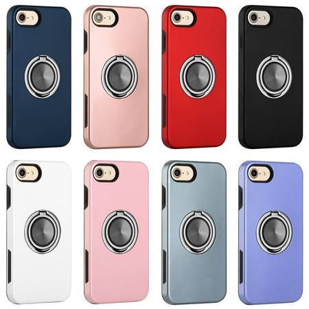 iPhone 7/8/SE2/SE3 Phone Case, Slim Durable Magenetic Ring Kickstand Black