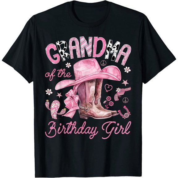 Grandma of The Birthday Girl Pink Cowgirl Western Rodeo T-Shirt