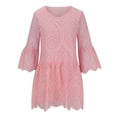 thumbnail image 4 of qolati Women's Spring Summer Boho Dresses Fashion Ruffled 3/4 Sleeve Eyelet Mini Dress Plus Size Casual Pleated Layered Beach Sundress, 4 of 6