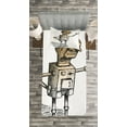 thumbnail image 3 of Ambesonne Humor Quilted Bedspread Set 2 Pcs, Sketchy Futuristic Robot, Twin Size, Pale Orange Black Grey, 3 of 3