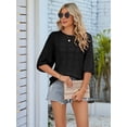 thumbnail image 5 of Women'S Casual Short Sleeve Loose Tunic Tops Light-Weight Crochet Knit Summer Sweaters Blouses Black L, 5 of 8