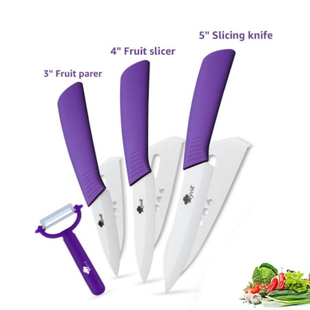 

Ceramic Knives Set with Peeler Kitchen Knives Slicer with Sheaths 3 4 5 Fruit Paring Utility Vegetable Carrot Slicing White Blade，Purple