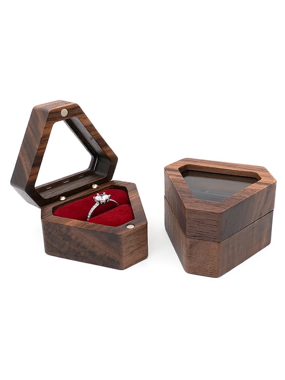 Jewelry Storage Box Finish Velvet Foam Triangle Shape Rustic Storage Single Slot Wooden Ring Box Engagement Accessory,Black