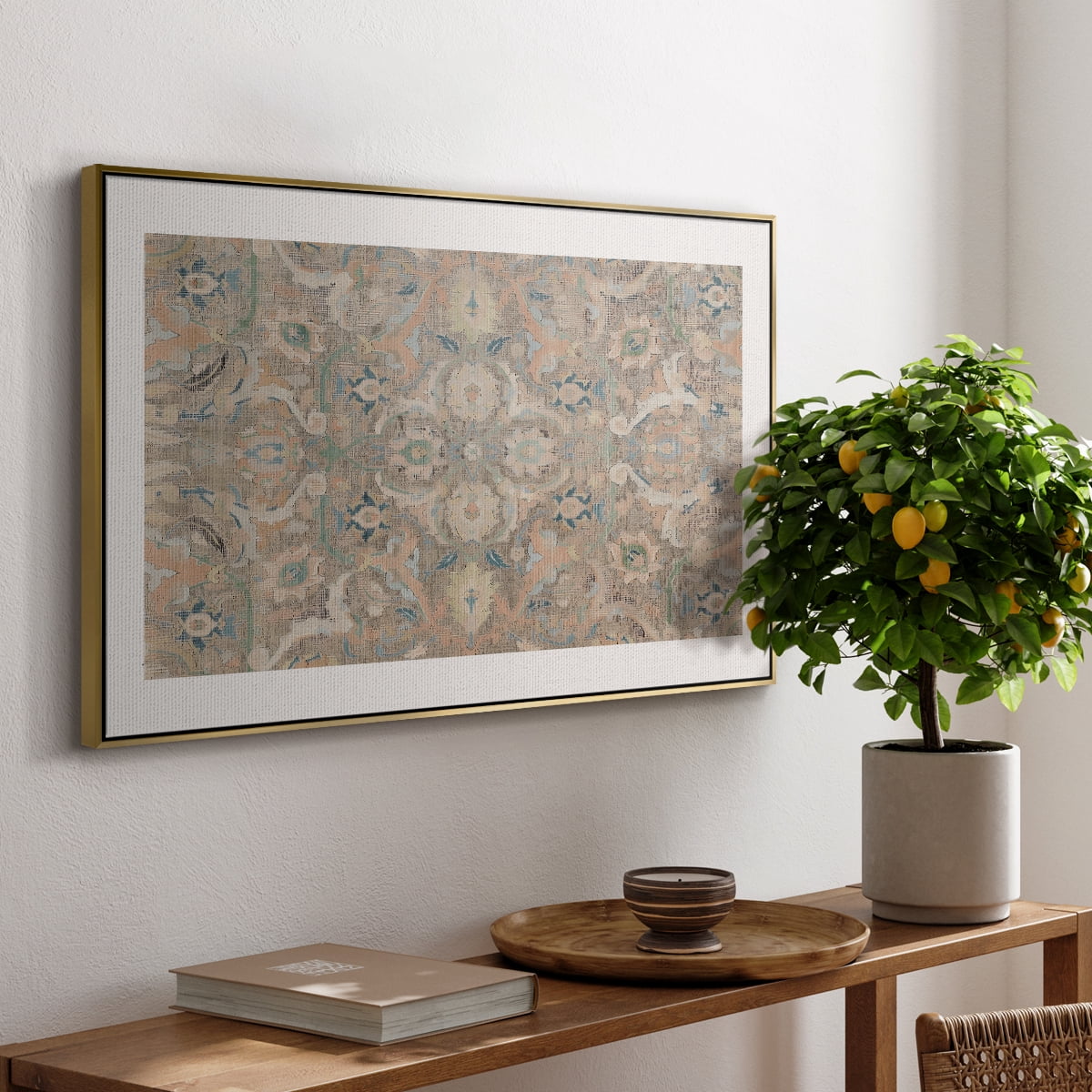 Vintage Abstract Print-II Framed in Gold Wood Gallery Wrapped Canvas 25 in. x 37 in.