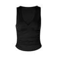 thumbnail image 5 of IDOCLOTHES Deep V Neck Ruched Cropped Tank Tops for Women Summer Casual Slim Fit Sleeveless Going Out Crop Camisole Shirts Black L, 5 of 6
