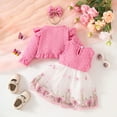 thumbnail image 4 of Gubotare Baby Girl Fall Dress Outfit Girl's 3 Piece Outfits Print Ruffle Sleeveless Dress and Long/Short Sleeve Cardigan Tops Sets Size 6 9 Months (Hot Pink,6-9 Months), 4 of 5