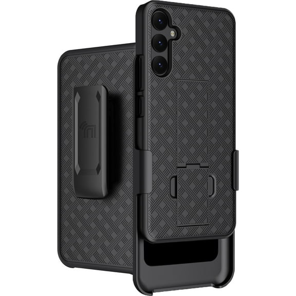 Case with Clip for Galaxy A34 5G (2023), Nakedcellphone Slim Hard Shell Phone Cover with Kickstand and [Rotating/Ratchet] Belt Hip Holster Combo for Samsung SM-A346 - Black