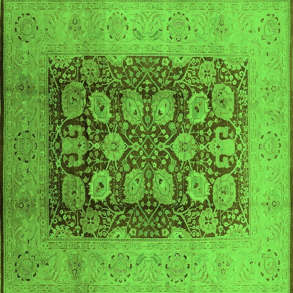 Ahgly Company Indoor Square Oriental Green Traditional Area Rugs, 8' Square