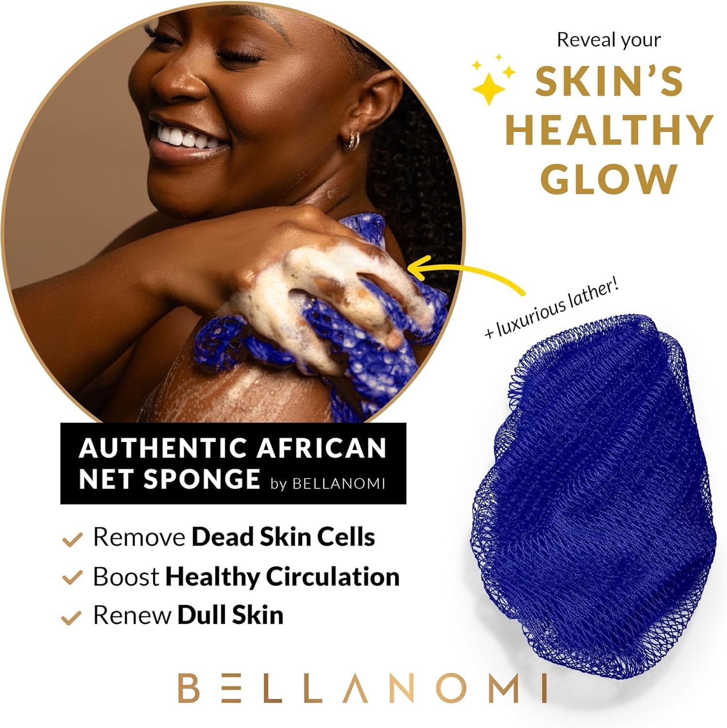 Bellanomi  African Net Sponge - Authentic Sapo Exfoliating Net, Ethically sourced from Nigeria, 45" Long Back Scrubber, Quick Dry Loofah Alternative for Gentle Exfoliation Daily Use