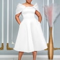 thumbnail image 2 of AURA Plus Size Elegant Off Shoulder A Line Midi Dress High Waist Puff Sleeve Summer Banquet African Party Dress, 2 of 10
