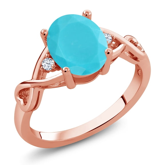 Gem Stone King 1.59 Ct Oval Green Turquoise 18K Rose Gold Plated Silver Ring (Size 6)