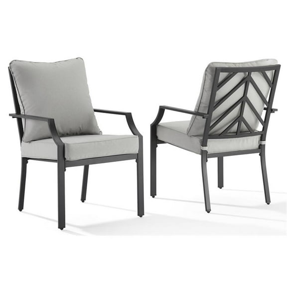Pemberly Row 19" Metal Outdoor Dining Chair in Gray/Black (Set of 2)