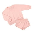 thumbnail image 2 of LYMAYTER Kids Unisex Sweatshirt Outfit Toddler Solid Color Long Sleeve T-Shirt Tops + Jogging Shorts Set for 1-14 Y 2PCS, 2 of 9