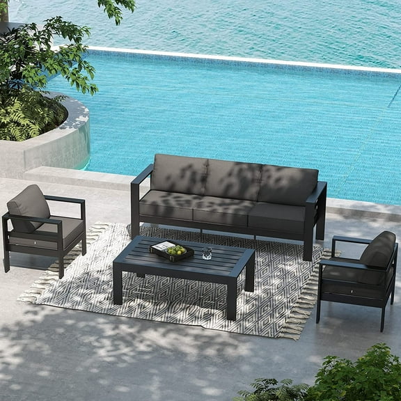 Tolead 4-Piece Outdoor Aluminum Patio Furniture Set with Cushion, Dark Gray