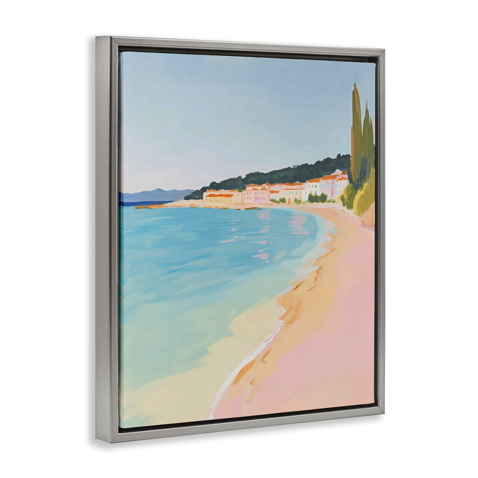 Stupell Industries Abstract Village By The Sea Gray Framed Floater Canvas Wall Art, design by The Prints Vibe