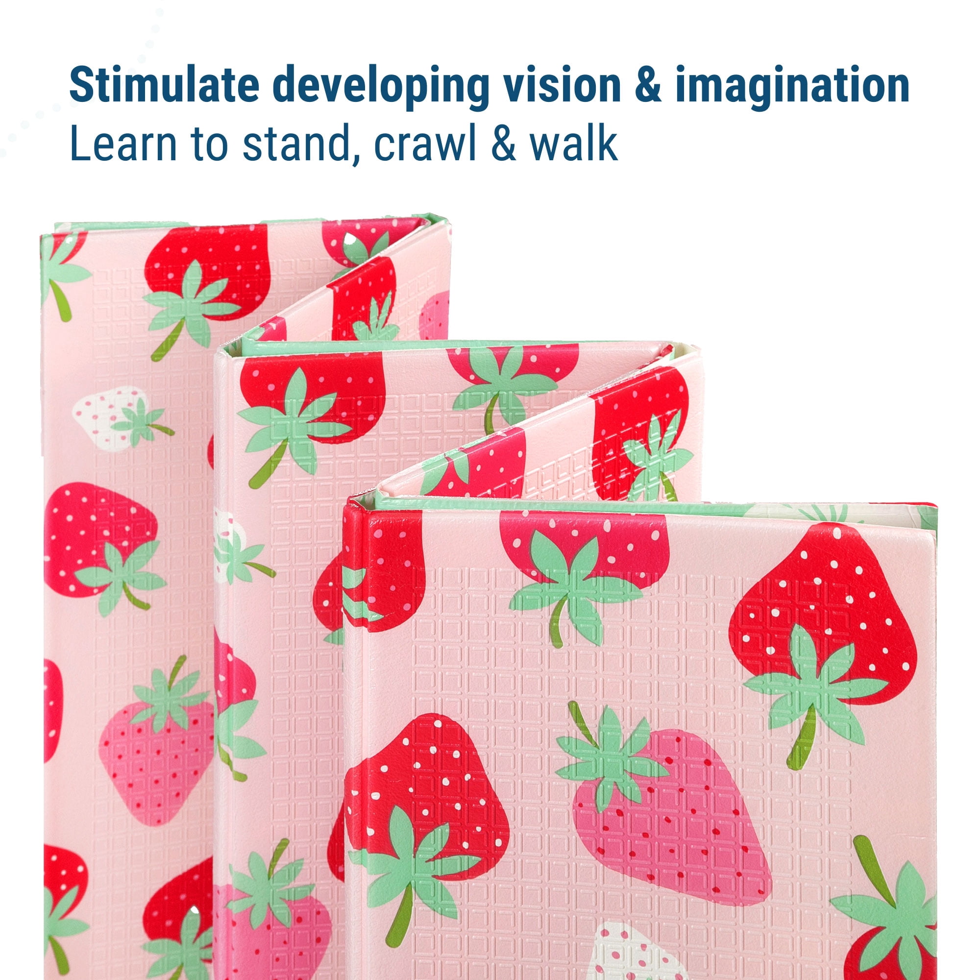 Wildkin Baby Play Mat - Large Folding Foam Play Mat for Infants, Babies, Toddlers, Waterproof, Double-sided (70" x 59") - Strawberry Patch