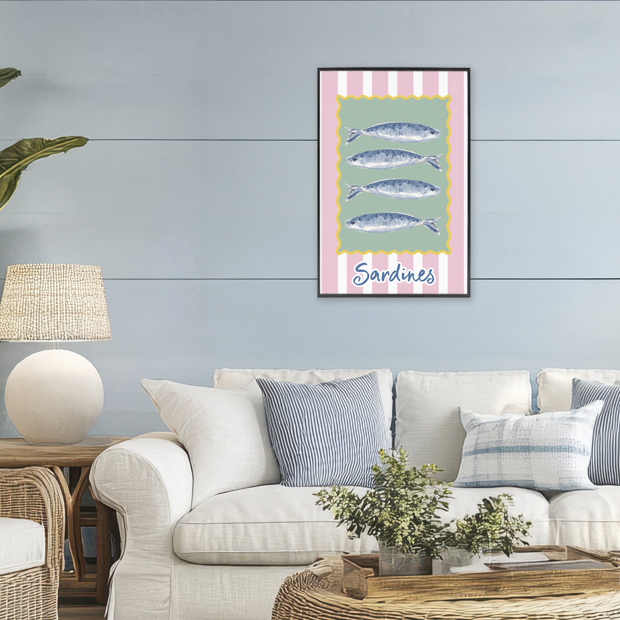 Stupell Industries Pastel Striped Sardines Black Framed Giclee Art, design by Patricia Pinto