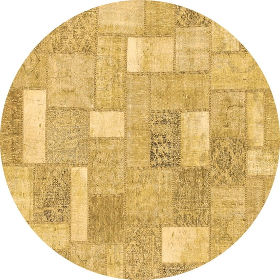 Ahgly Company Indoor Round Patchwork Brown Transitional Area Rugs, 3' Round