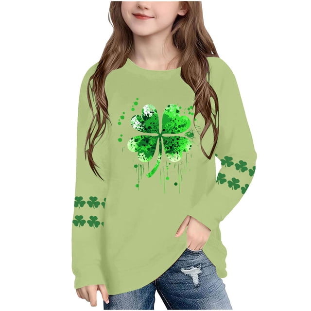 Blusas y camisas de manga larga con cuello redondo, moda del Día de San Patricio, blusa informal con estampado bonito de manga larga para niños y niñas.