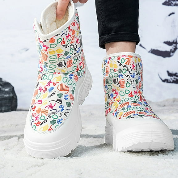 XIMIN Men High-Top Snow Boots Insulated Waterproof Winter Boots with Chunky Sole Slip Resistant Cold Weather Shoes Insulated Faux Fur Lined Warm Outdoor Shoes