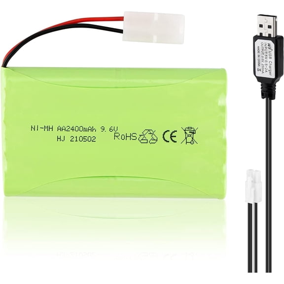 9.6V 2400mAh Rechargeable NiMH RC Battery with Tamiya 2 Pin Connector USB Charger Cable for RC Car RC Truck RC Boat