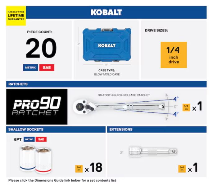 Kobalt 20-Piece Standard (SAE) and Metric Polished Chrome Mechanics Tool Set with Hard Case