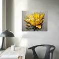 thumbnail image 3 of ONETECH Yellow Grey Flower Wall Art Abstract Gray Background Print on Canvas Home Decor Decal Pictures Poster for Bedroom Living Room Printed Painting Gifts Framed Ready to Hang -, 3 of 4