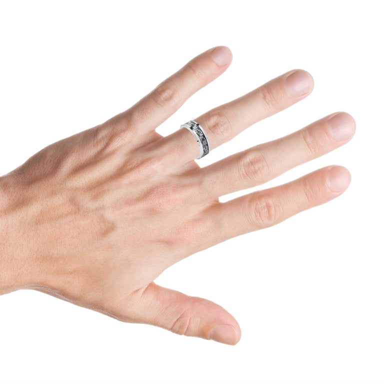 Couple's Wedding Ring Set - Stainless Steel 8MM With Carbon Fiber Inlay & Free Custom Engraving