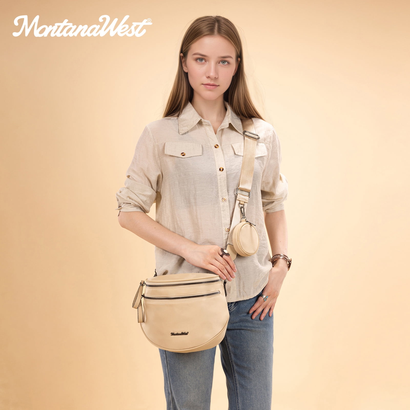 Montana West Large Crossbody Bags for Women Bum Bag Sling Purse with Adjustable Strap, Khaki
