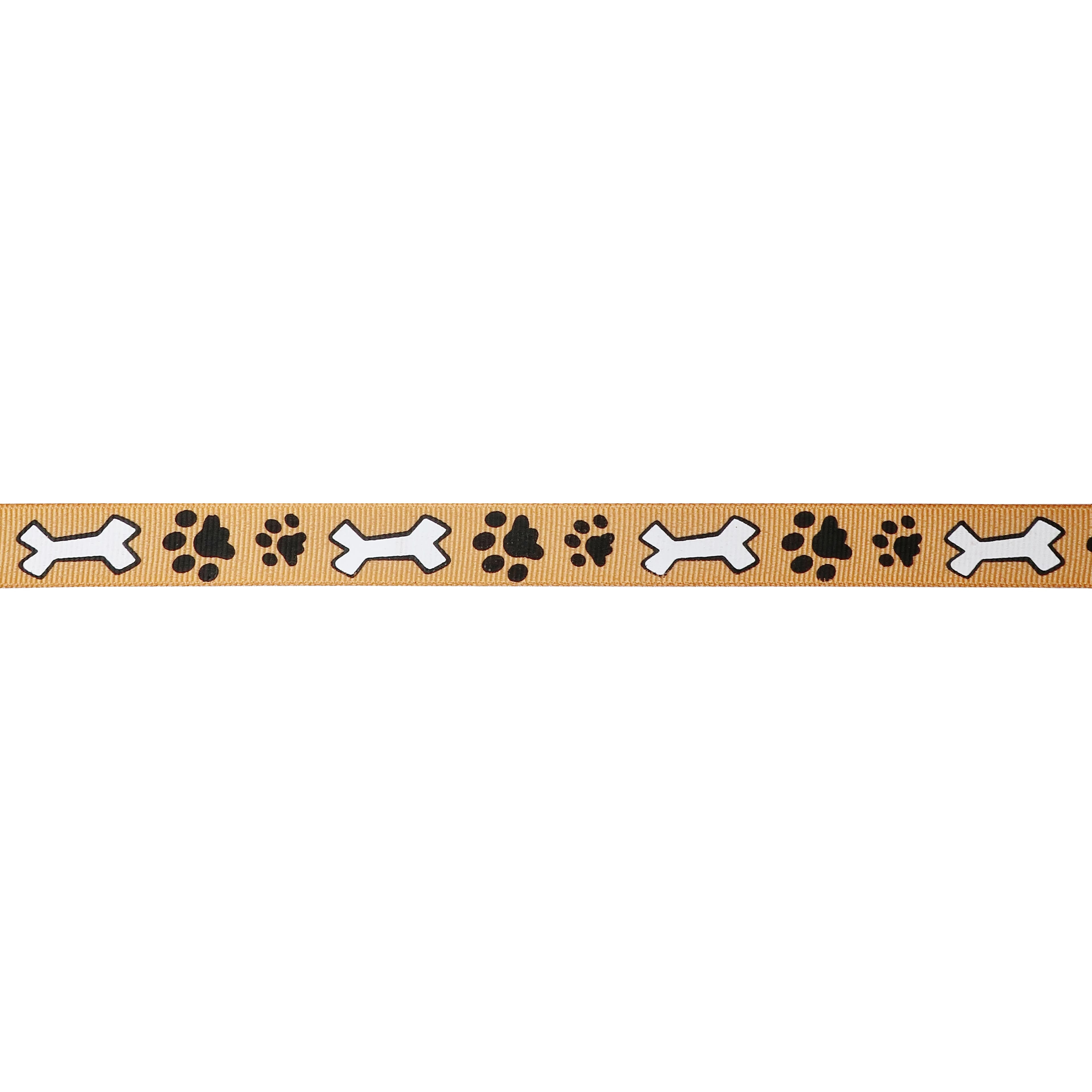 Celebrate It 5/8" x 7yd. Grosgrain Paw Print & Dog Bone Ribbon - Yellow, White & Black, Wired with Woven Selvage, Polyester - Ideal for Pet-Themed Crafts, Gifts & Decor, 12 Pack