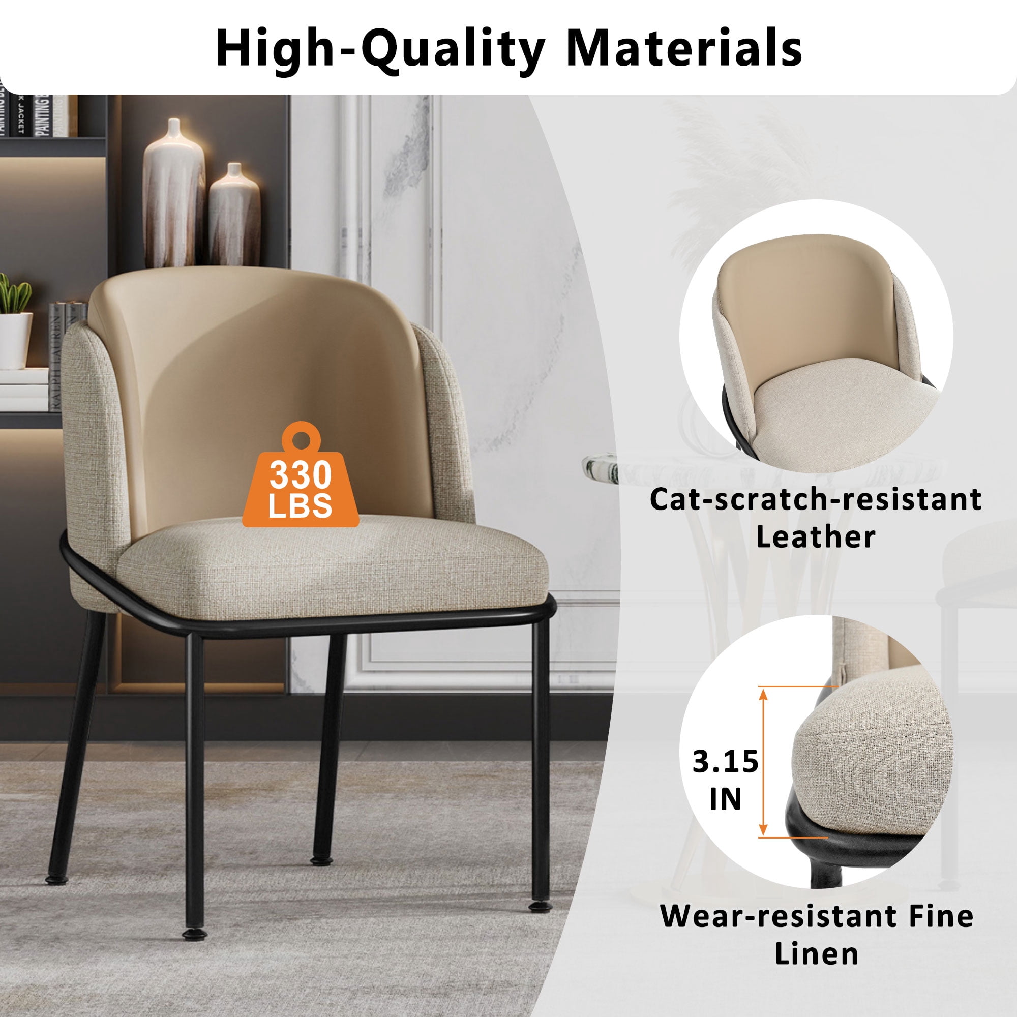 Noble House 2 Modern Chairs with Slanted Legs and Adjustable Feet (Beige)
