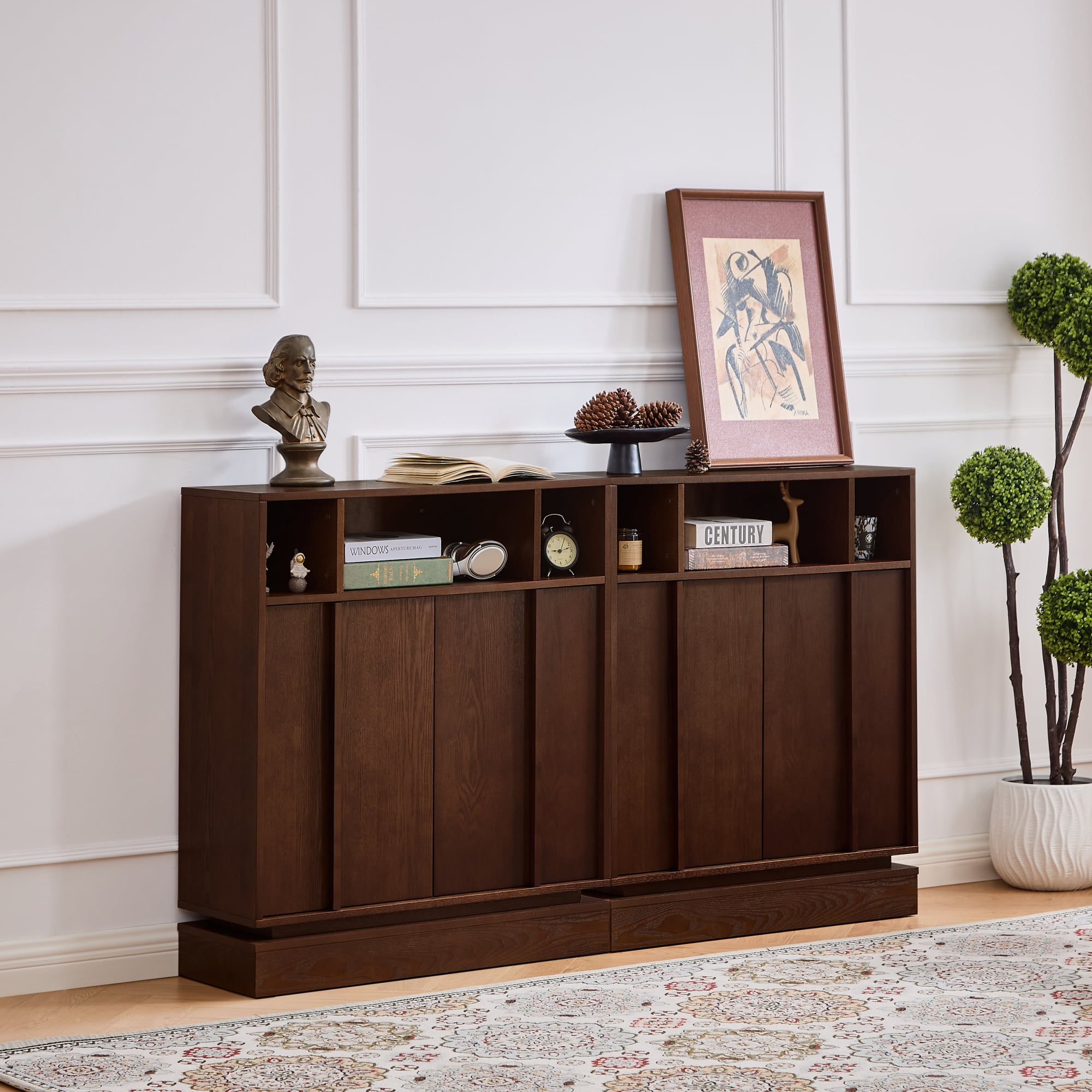 Leumius Sideboard Buffet Cabinet with Storage, Farmhouse Fluted Sideboard with 2 Doors & Adjustable Shelf, TV Media Console, Storage Cabinet for Entryway Hallway Kitchen Dining Living Room,Walnut