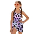 thumbnail image 2 of SEANATIVE Girls One-Piece Swimsuits with Mesh Cover-up Skirt One-Piece Bathing Suits Back Cutout Stylish Stretch Swimwear for Kids Teenagers, Size 7-8, Violet Tie-dye Leopard Print, 2 of 7