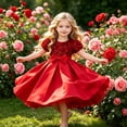 thumbnail image 2 of WhouRiu Girls Sparkling Sequins Dress Puff Short Sleeve Crew Neck A Line Party Gown Kids Comfortable Elegant Princess Dresses,4 Years, 2 of 7