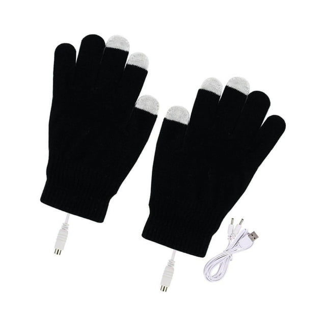 Gants Chauffants USB Électriques Tricotés pour Femmes Hommes Extérieur Noir
