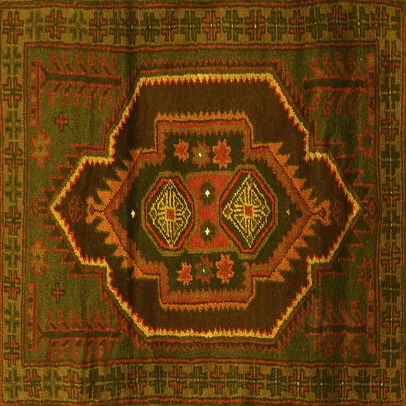 Ahgly Company Machine Washable Indoor Square Persian Yellow Traditional Area Rugs, 8' Square
