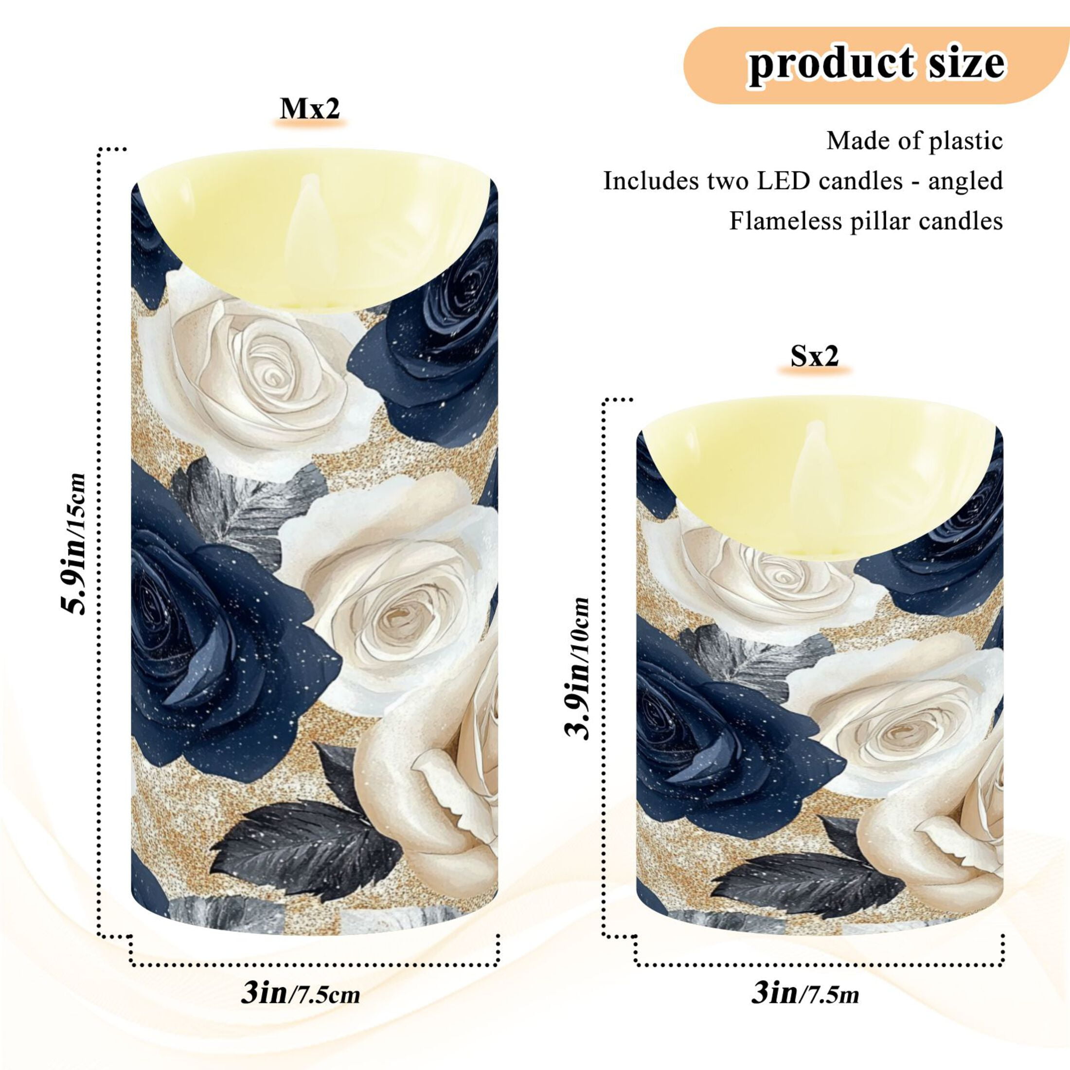 Wobogo Luxurious Floral Flameless Candles with Remote Battery Operated Flickering LED Candles with Timer 2/4/6/8H Medium Size