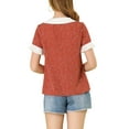 thumbnail image 4 of INSPIRE CHIC Women's Contrast Doll Collar Short Sleeves Polka Dots Tops Blouses L Red, 4 of 7