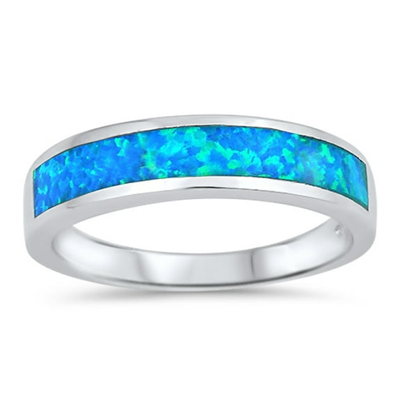 CHOOSE YOUR COLOR Long Stripe Blue Simulated Opal Wedding Ring .925 Sterling Silver Band CZ Female Size 12