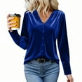 thumbnail image 5 of Lenpel Velvet Tops for Women Long Sleeve V Neck Pleated Button down Shirts Dressy Casual Velour Blouses Loose Work Shirts(Blue,Medium), 5 of 6