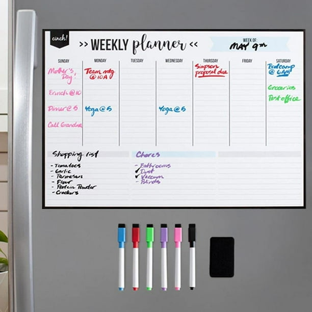 Cinch Dry Erase Weekly Calendar for Fridge with Stain
