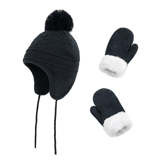 Peryerana Baby Toddler Kids Girls Boys Hats and Gloves Set Winter Knit