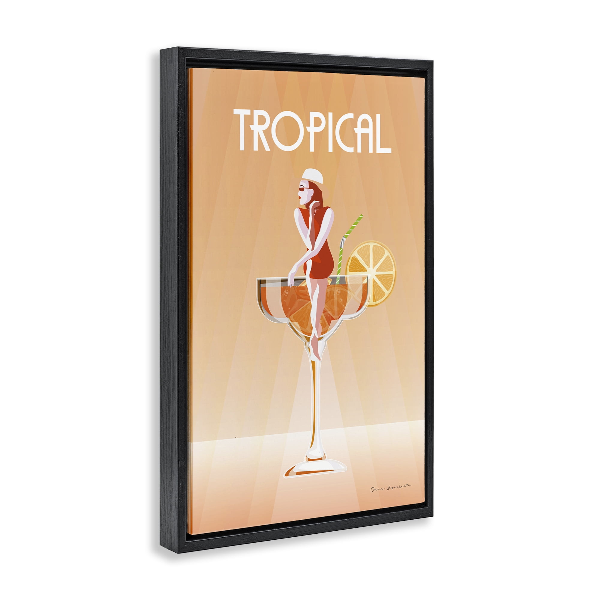 Stupell Industries Tropical Drink Girl Food & Beverage Painting Black Floater Framed Art Print Wall Art, 17 x 25