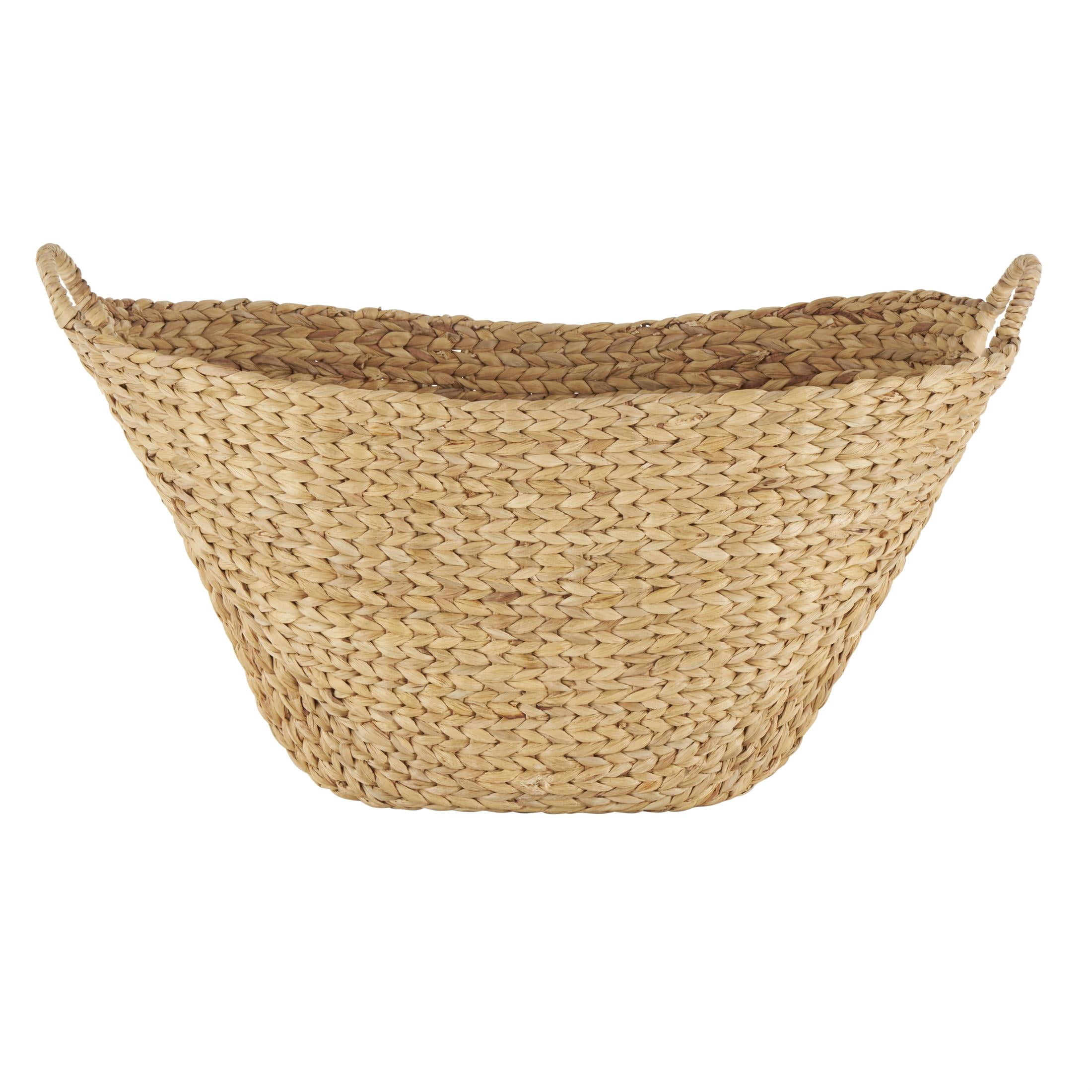 DecMode 31" x 19" Brown Seagrass Handmade Large Woven Storage Basket with Ring Handles, 1-Piece