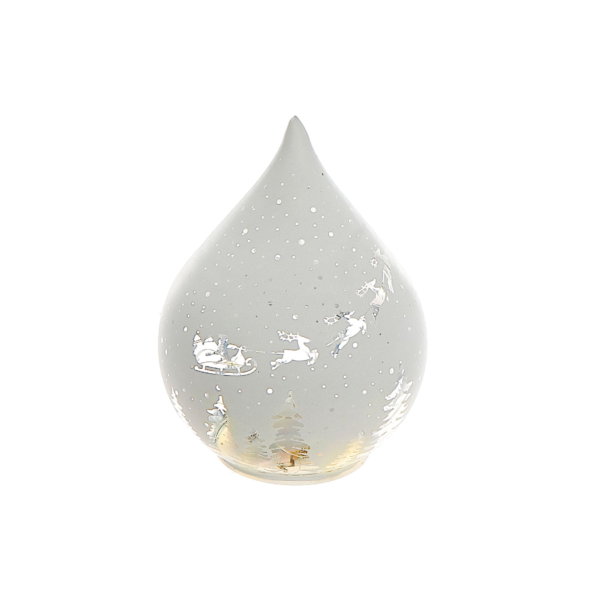 Support En Verre À Led En Forme De Larme (Père Noël Sur Un Traîneau) (Blanc) - Lot De 2