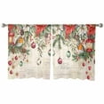 thumbnail image 2 of Christmas Semi Sheer Curtains 45 Inch Length 2 Panels Set, Xams Tree Winter Poinsettia Pine Cones Red Sheer Kitchen Curtain Privacy Voile Window Curtain for Living Room Bedroom Rod Pocket Drapes, 2 of 7