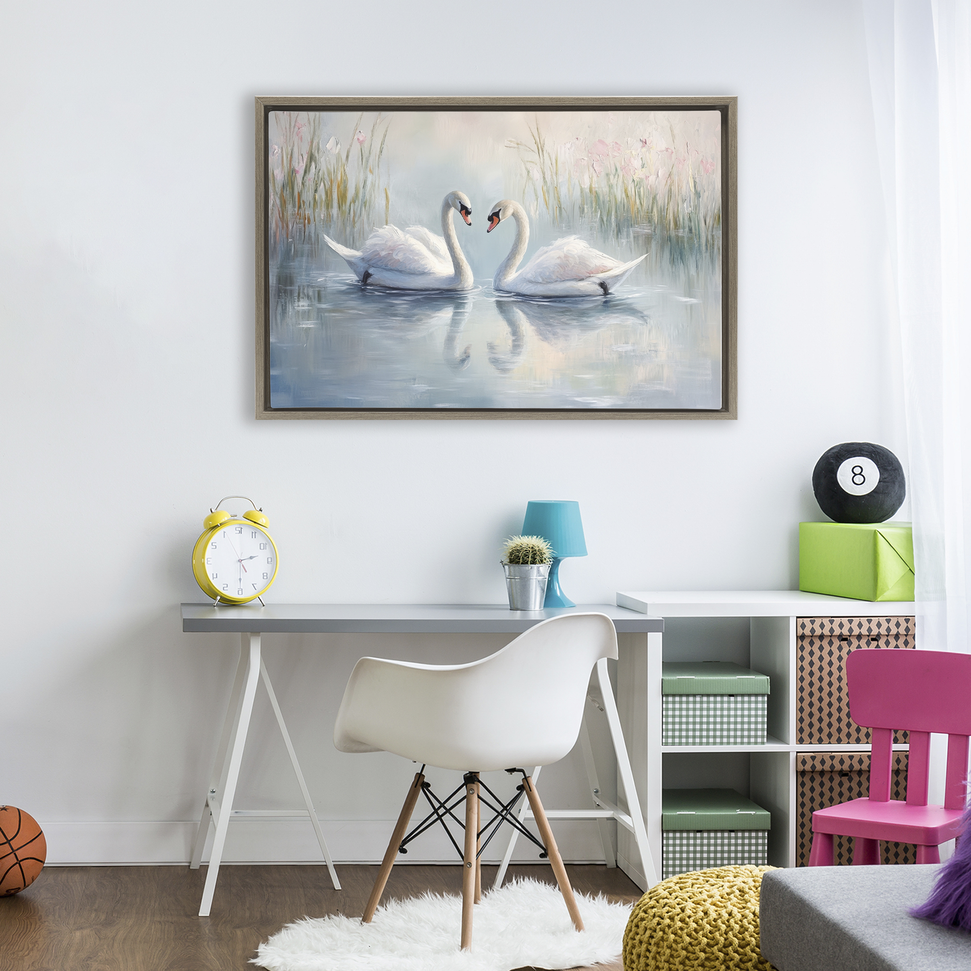 Stupell Industries Simple Swan Reflections Brown Framed Floater Canvas Wall Art, design by Petal Prints Design
