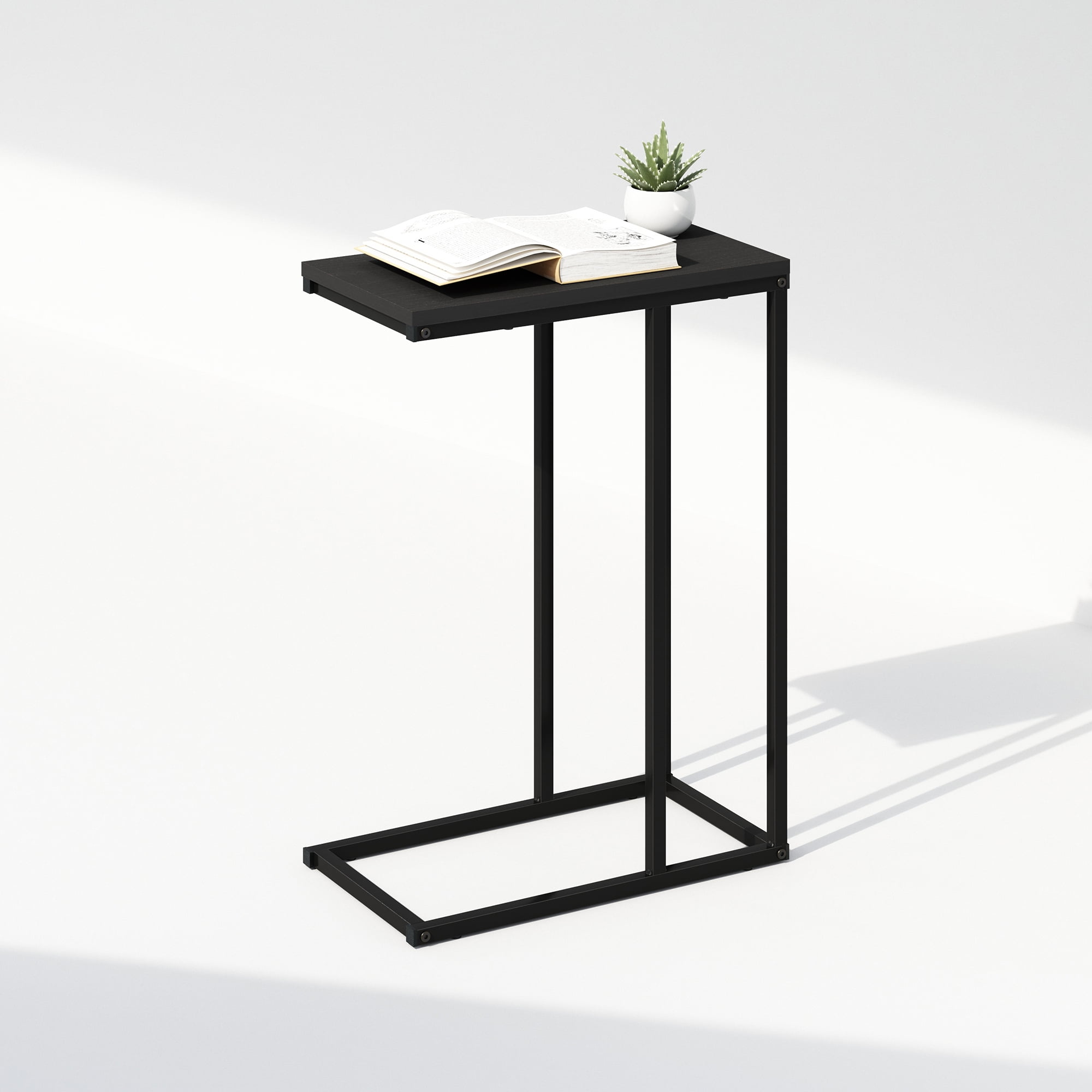 Furinno C-Shaped Side Table, End Table for Couch, Sofa & Bed with Metal Frame, Americano