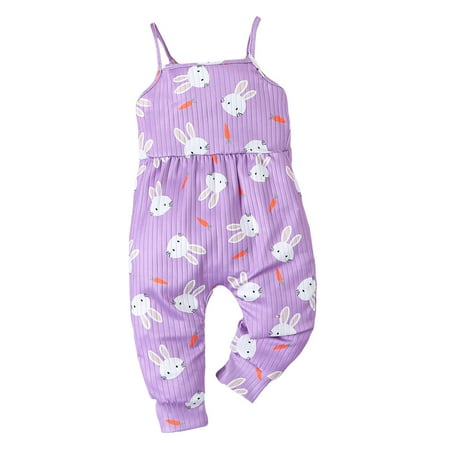 

Toddler Girls Romper Summer Girls Easter Bunny Print Halter Off The Shoulder Climbing Suit Jumpsuit Children S Clothing Out Wear