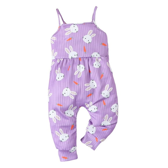 TOOYOU Girls Romper Summer Easter Bunny Print Halter Off The Shoulder Climbing Suit Jumpsuit Children'S Clothing Out Wear Holiday Pajama Playsuit Bodysuits For Toddler ,Size 6-12 Months Purple